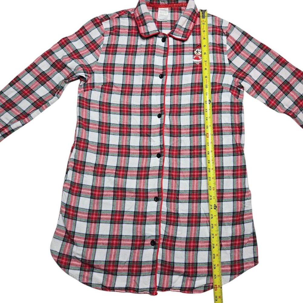 Disney Pajama Top Womens Medium Pink Button Up Minnie Mouse Plaid Long Sleeve - Picture 5 of 14